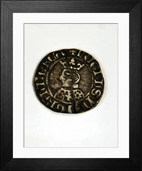 Framed Print : Head of a Cruzado in silver, reign of Peter III the ceremonious. Mint: Zaragoza Framed Print : Head of a Cruzado in silver, reign of Peter III the ceremonious. Mint: Zaragoza