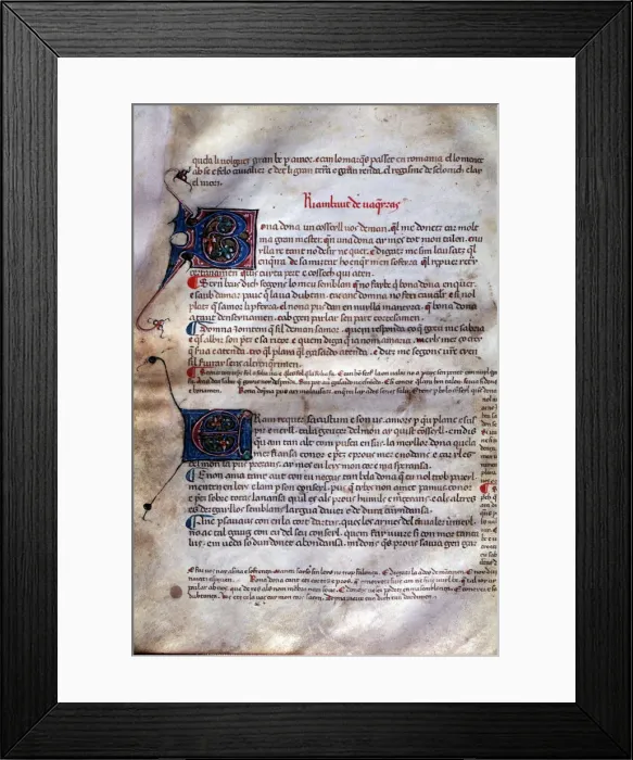 Framed Print : Page 47 of Canconer Gil, songbook of the mid-14th century that brings together Framed Print : Page 47 of Canconer Gil, songbook of the mid-14th century that brings together