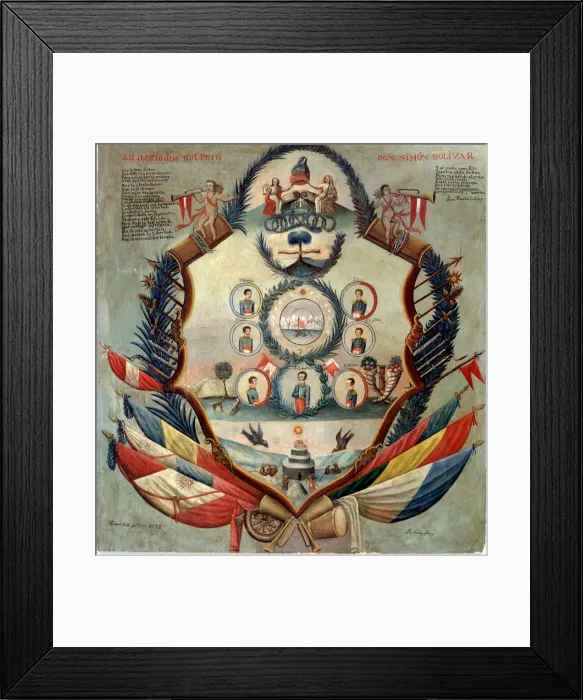 Framed Print : Allegory with Simon Bolivar, the liberator of Peru (1783-1830) Framed Print : Allegory with Simon Bolivar, the liberator of Peru (1783-1830)