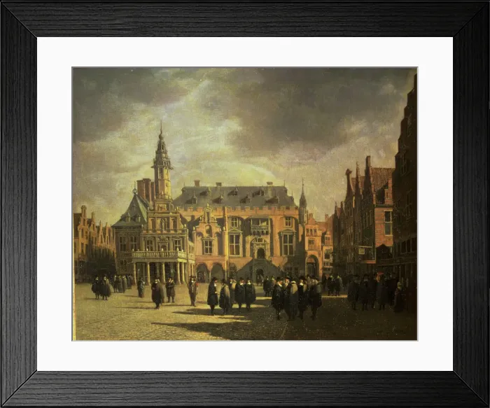 Framed Print : View of City Hall in Market Square of Haarlem, oil, 1671