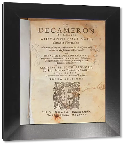 Cover of the Deccameron by Giovanni Boccaccio, published in Venice, 1635
