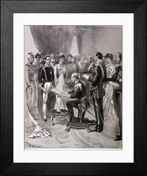 Framed Print : Receiving the Order of the Garter from the hands of the Duke of Connaught, Alfonso XIII Framed Print : Receiving the Order of the Garter from the hands of the Duke of Connaught, Alfonso XIII
