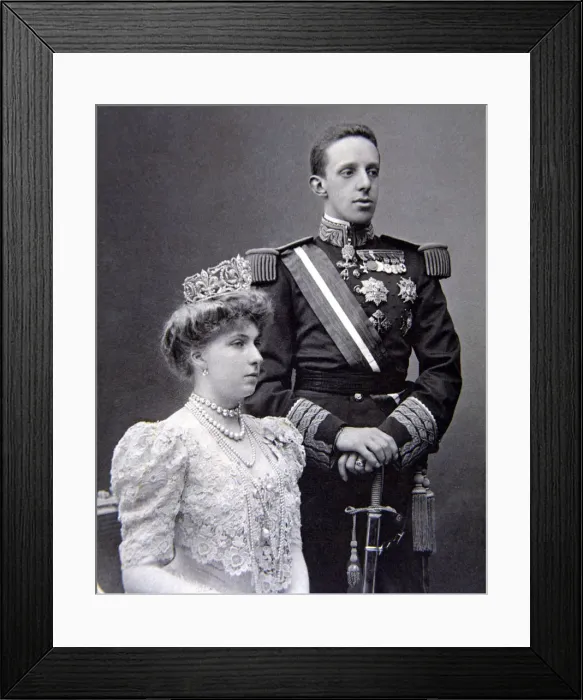 Framed Print : Alfonso XIII, King of Spain. (1886-1941), with his wife Victoria Eugenia of Battenberg (1887-1969) Framed Print : Alfonso XIII, King of Spain. (1886-1941), with his wife Victoria Eugenia of Battenberg (1887-1969)