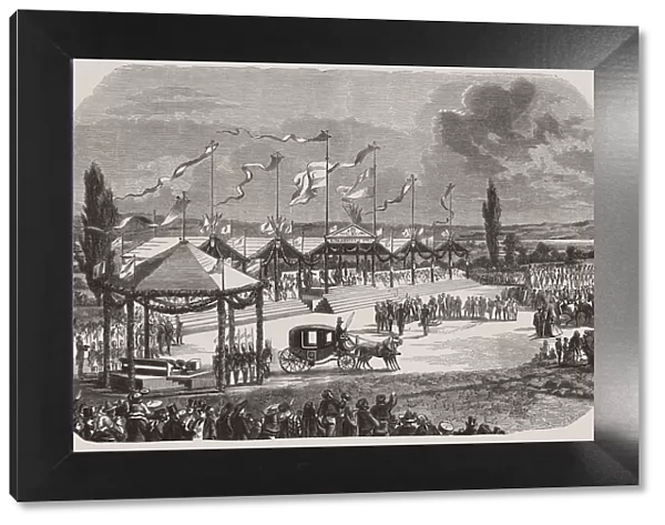 Inauguration of the railway station in Saragossa on May 12, 1856, engraving from the time