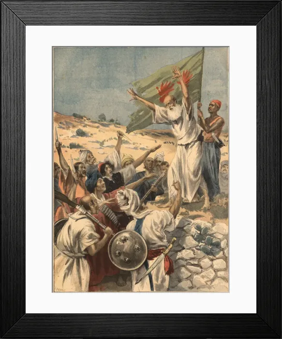 Framed Print : Uprising in India against British domination, prophet preachint to the people the holy war