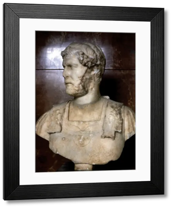 Framed Print : Bust of Hadrian (Publius Aelius Hadrianus) (76-138). Roman Emperor. Bust made 125 AD Framed Print : Bust of Hadrian (Publius Aelius Hadrianus) (76-138). Roman Emperor. Bust made 125 AD