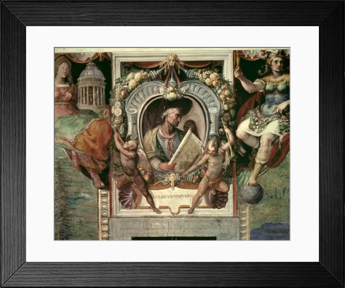 Framed Print : Amerigo Vespucci (1454-1512), Italian geographer and navigator, portrait in the Hall Framed Print : Amerigo Vespucci (1454-1512), Italian geographer and navigator, portrait in the Hall