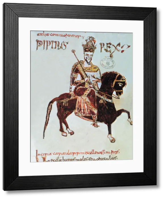 Framed Print : Pepin (777-810), king of Italy, of the miniature Chronica 10th century Framed Print : Pepin (777-810), king of Italy, of the miniature Chronica 10th century