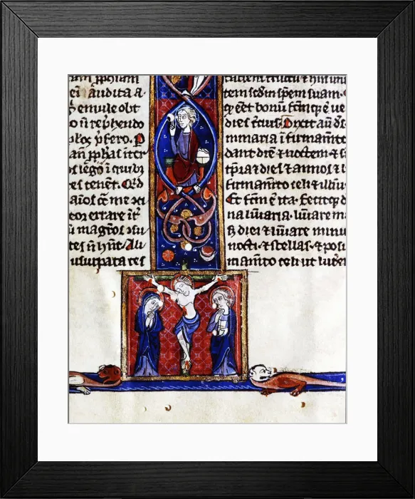 Framed Print : Biblia Sacra (Vetus et novum testament), end of a chapter with miniatures of a Pantocrator Framed Print : Biblia Sacra (Vetus et novum testament), end of a chapter with miniatures of a Pantocrator