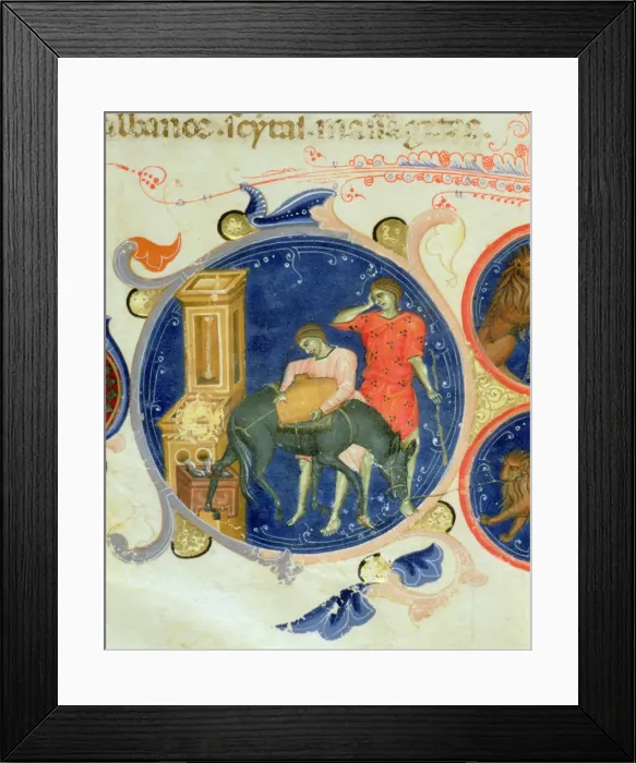 Framed Print : Men drinking from a fountain, Miniature from the Bible of Charles V of Valois Framed Print : Men drinking from a fountain, Miniature from the Bible of Charles V of Valois