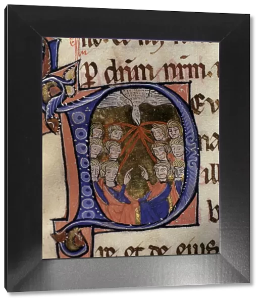 Whitsun, illuminated capital letter in the Episcopal Sacramentary of Elna, manuscript