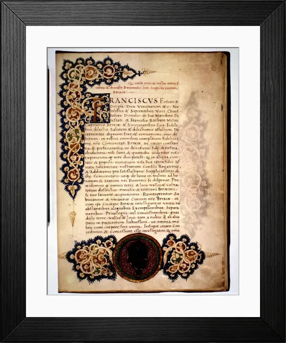 Framed Print : Document by which the Duke of Venice, Francesco Foscari, grants new privileges to Brescia, 1470 Framed Print : Document by which the Duke of Venice, Francesco Foscari, grants new privileges to Brescia, 1470