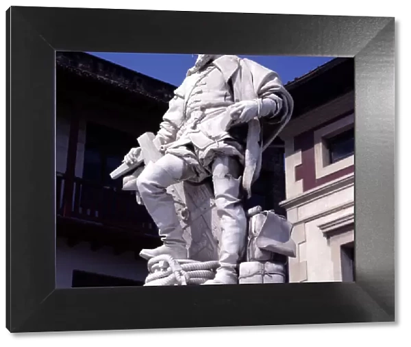 Monument with marble statue dedicated in his hometown of Juan Sebastian Elcano (1486-1526)