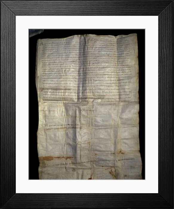 Framed Print : Decree of the Synod of Agde, parchment document, dated 907