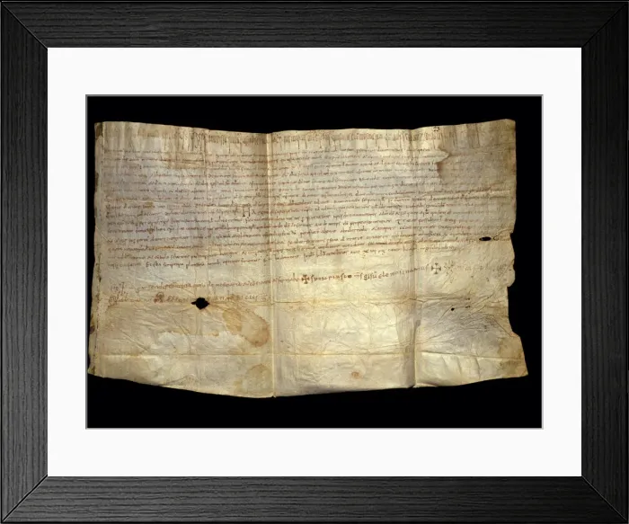 Framed Print : Execution of the will of the Count of Barcelona Wilfred II (+ 26 - April-911), parchment Framed Print : Execution of the will of the Count of Barcelona Wilfred II (+ 26 - April-911), parchment
