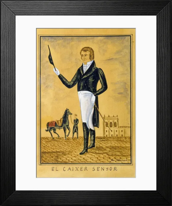 Framed Print : El Caixer Senyor, colored engraving, character of the feasts of St. John in Ciutadella Framed Print : El Caixer Senyor, colored engraving, character of the feasts of St. John in Ciutadella