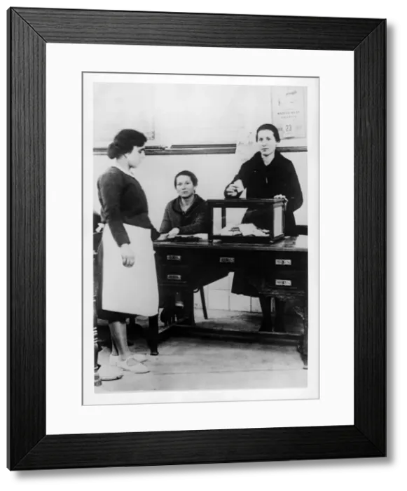Framed Print : First ballot that allowed women to vote, polling station in a school in Madrid, legislative Framed Print : First ballot that allowed women to vote, polling station in a school in Madrid, legislative