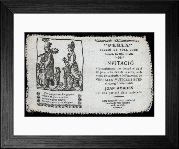 Framed Print : Invitation made in silk for the exhibition of 19th century fans organized by Joan Amades Framed Print : Invitation made in silk for the exhibition of 19th century fans organized by Joan Amades