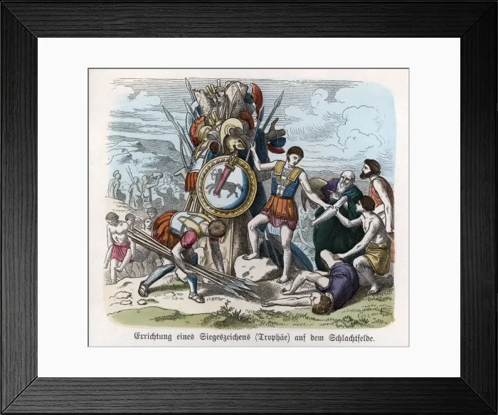 Framed Print : Ancient History. Greece. War trophies. German engraving, 1865 Framed Print : Ancient History. Greece. War trophies. German engraving, 1865