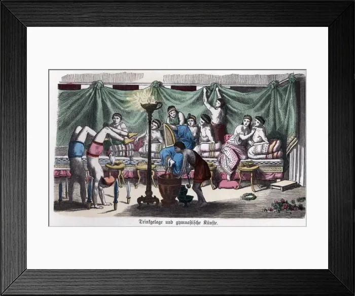 Framed Print : Ancient History. Greece. Scene of a banquet and gymnastic games. German engraving, 1865 Framed Print : Ancient History. Greece. Scene of a banquet and gymnastic games. German engraving, 1865