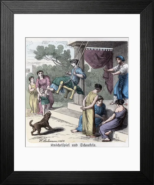 Framed Print : Ancient History. Greece. Greek domestic Games. German engraving, 1865 Framed Print : Ancient History. Greece. Greek domestic Games. German engraving, 1865