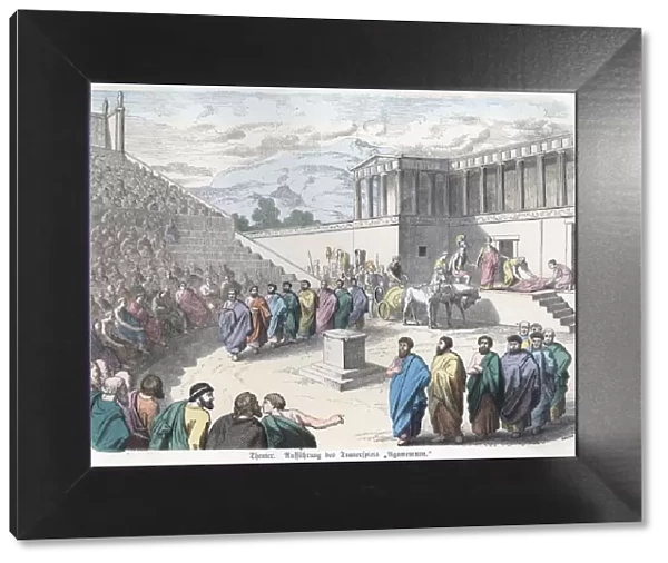 Ancient History. Greece. Theatre, representation of Agamemnon. German engraving, 1865