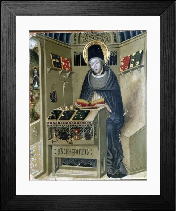 Framed Print : Central panel of an altarpiece dedicated to St. Augustine (354-430), Gothic Painting Framed Print : Central panel of an altarpiece dedicated to St. Augustine (354-430), Gothic Painting