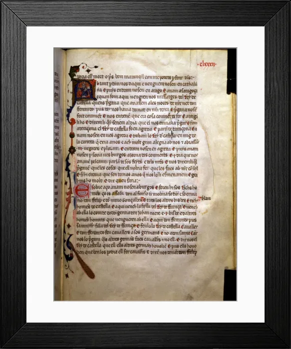 Framed Print : Page with an illuminated initial in the Llibre dels feyts del rey Jacme Framed Print : Page with an illuminated initial in the Llibre dels feyts del rey Jacme