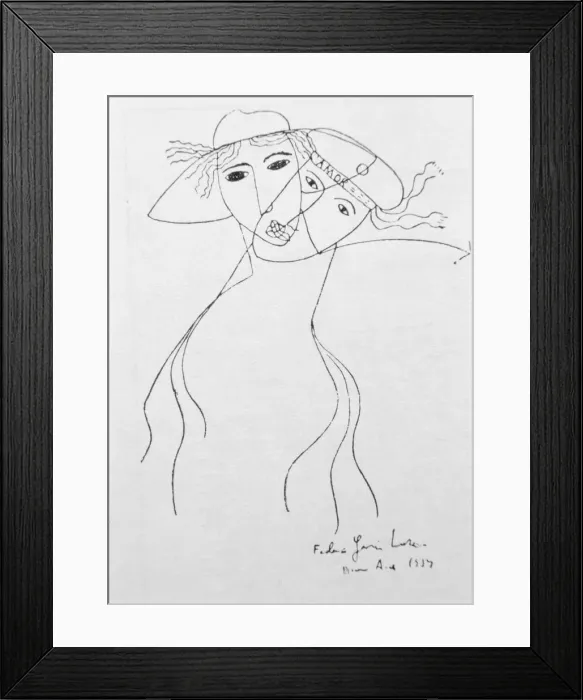 Framed Print : Drawing by Federico Garcia Lorca (1899-1936) held in Buenos Aires to illustrate one Framed Print : Drawing by Federico Garcia Lorca (1899-1936) held in Buenos Aires to illustrate one