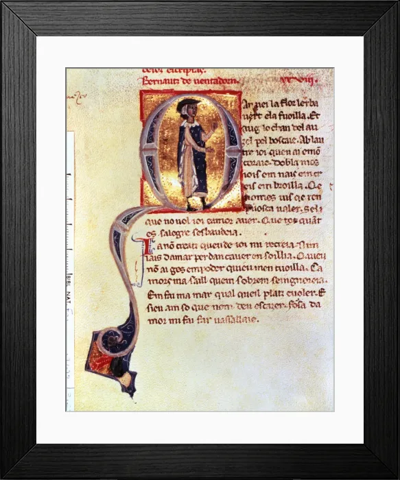 Framed Print : Miniature in which Bernat Ventadorn appears, 1125 - 1195, Provencal troubadour Framed Print : Miniature in which Bernat Ventadorn appears, 1125 - 1195, Provencal troubadour