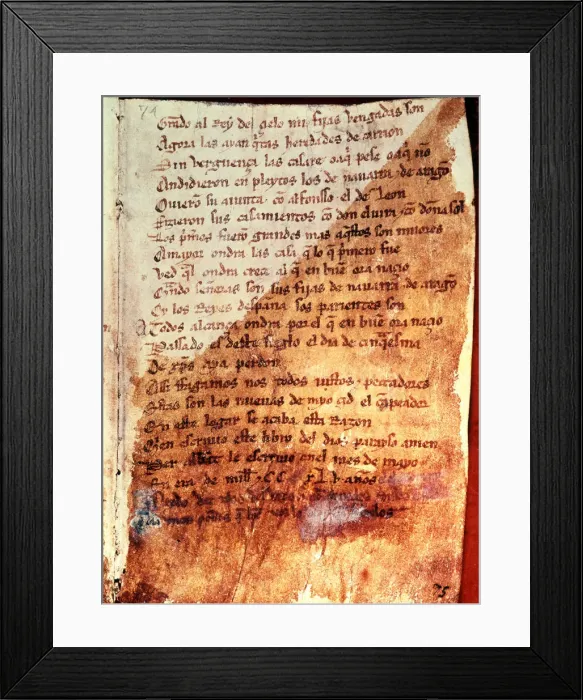 Framed Print : El Cantar del Mio Cid (The Song of the Cid). Manuscript. Fol. Per Abbat, 1307 Framed Print : El Cantar del Mio Cid (The Song of the Cid). Manuscript. Fol. Per Abbat, 1307