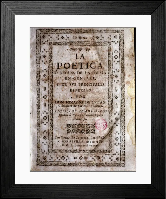 Framed Print : Cover of the first edition of La poetica (The Poetics) by Ignacio de Luzan Framed Print : Cover of the first edition of La poetica (The Poetics) by Ignacio de Luzan