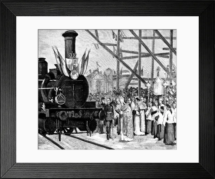 Framed Print : Blessing of the first locomotive, before the King and Queen of Spain, which circulated Framed Print : Blessing of the first locomotive, before the King and Queen of Spain, which circulated
