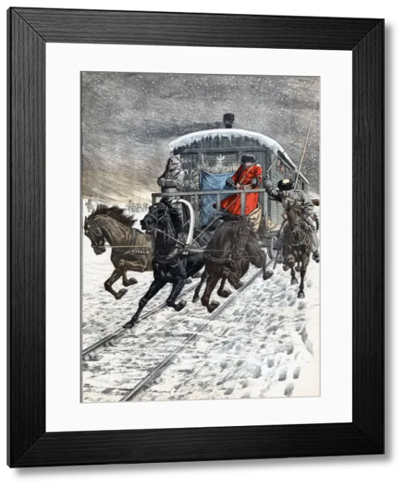 Framed Print : Crossing of Russian military wagons on Lake Baikal, during the Russo - Japanese war of 1904 Framed Print : Crossing of Russian military wagons on Lake Baikal, during the Russo - Japanese war of 1904