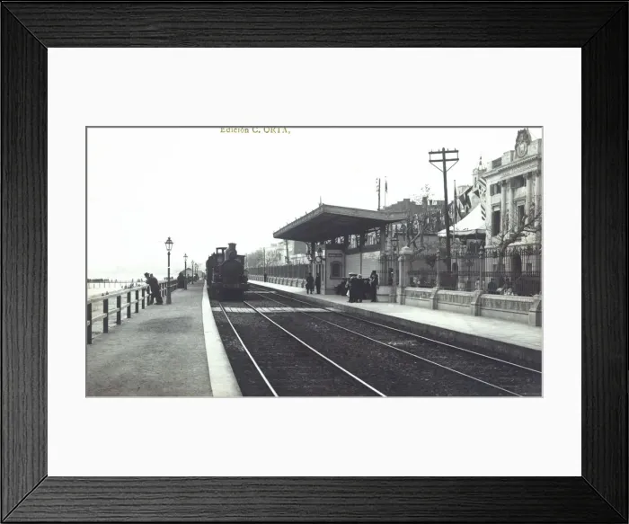 Framed Print : Train running through the El Masnou stop, Barcelona, ??1910 Framed Print : Train running through the El Masnou stop, Barcelona, ??1910