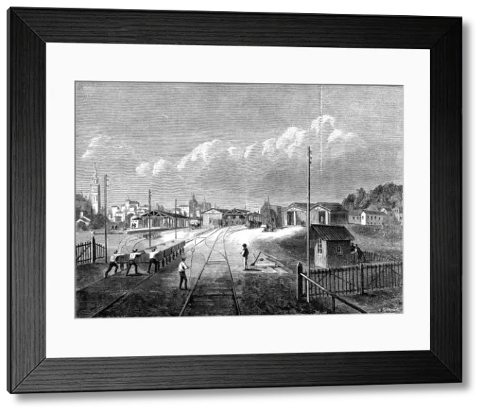 Framed Print : Railway line from Seville to Cadiz, works in the Seville station by the architect Framed Print : Railway line from Seville to Cadiz, works in the Seville station by the architect