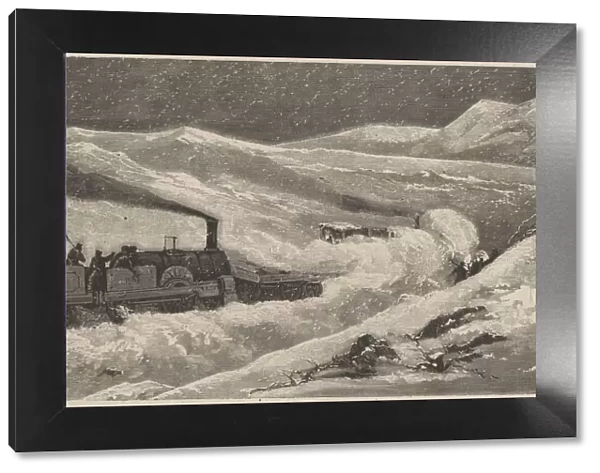 Train blocked by snow in the Guadarrama pass in winter 1874, engraving of the time