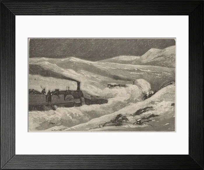 Framed Print : Train blocked by snow in the Guadarrama pass in winter 1874, engraving of the time Framed Print : Train blocked by snow in the Guadarrama pass in winter 1874, engraving of the time