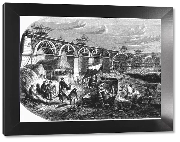 Railway line from Paris to Mulhouse, construction of the Nogent viaduct over the