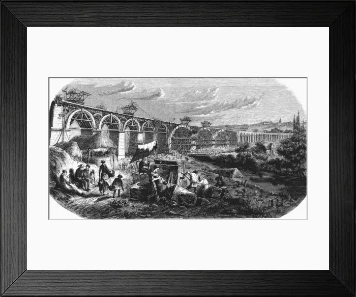 Framed Print : Railway line from Paris to Mulhouse, construction of the Nogent viaduct over Framed Print : Railway line from Paris to Mulhouse, construction of the Nogent viaduct over