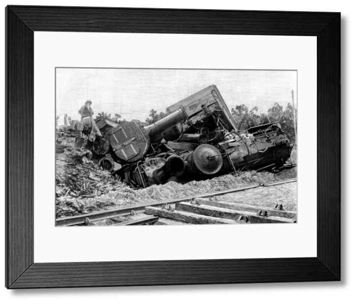 Framed Print : Railway accident in Saint-Brieuc. The two locomotives and tender, in July 1895, engraving Framed Print : Railway accident in Saint-Brieuc. The two locomotives and tender, in July 1895, engraving