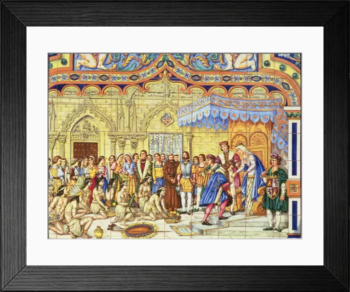 Framed Print : Colon received by the Catholic Kings after their first trip to Barcelona tile panel Framed Print : Colon received by the Catholic Kings after their first trip to Barcelona tile panel