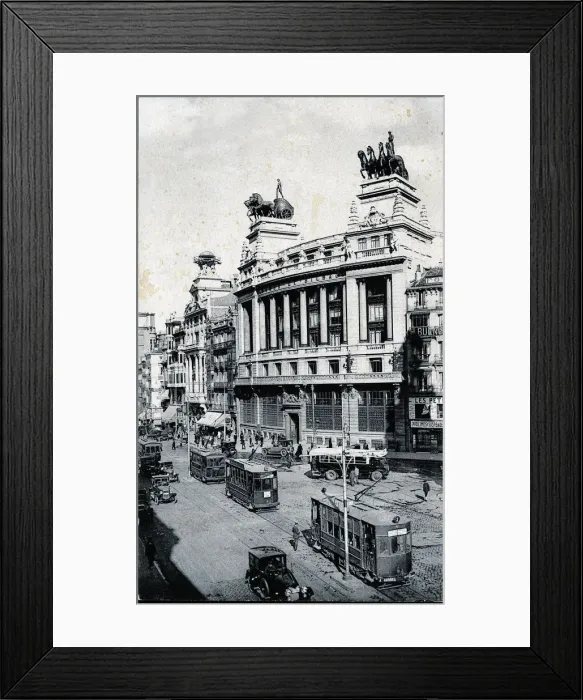 Framed Print : Electric trams running through the Alcala street in Madrid, 1910