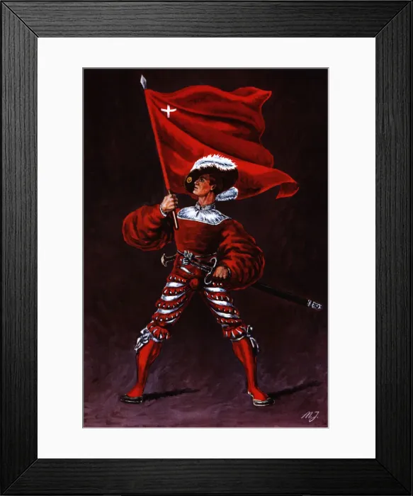 Framed Print : Flag bearer from the canton of Schwytz, c Framed Print : Flag bearer from the canton of Schwytz, c