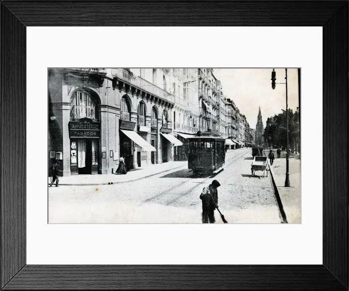 Framed Print : Electric tram running through the Hernani street in San Sebastian, 1900 Framed Print : Electric tram running through the Hernani street in San Sebastian, 1900