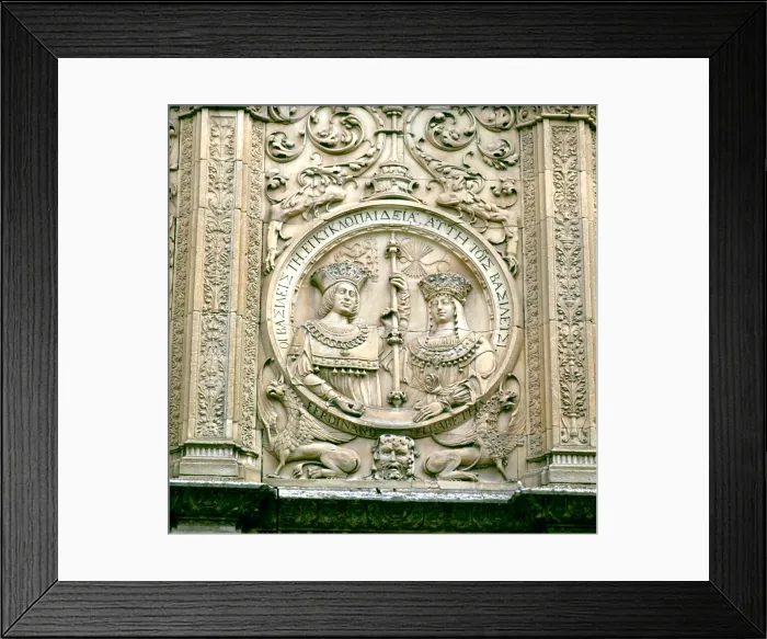 Framed Print : Medallion on the facade of the University of Salamanca with the relief of the Catholic Kings Framed Print : Medallion on the facade of the University of Salamanca with the relief of the Catholic Kings