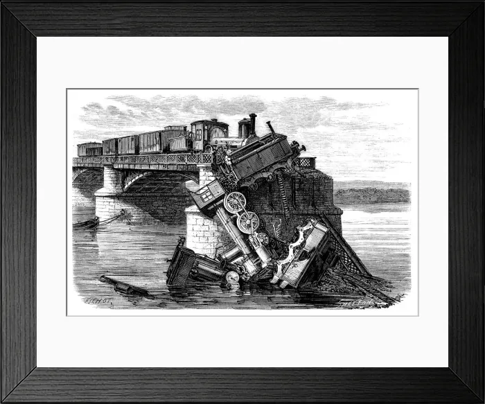 Framed Print : Franco - Prussian War, siege of Paris by the Germans, German train derailment Framed Print : Franco - Prussian War, siege of Paris by the Germans, German train derailment