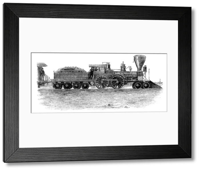 Framed Print : Train machine in the line from Ohio to Mississippi, engraving, 1858 Framed Print : Train machine in the line from Ohio to Mississippi, engraving, 1858
