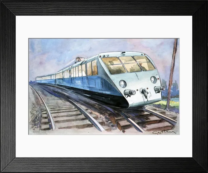 Framed Print : High-speed train, the solid and lightweight Bugatti PLM travelling to Vichy, drawing Framed Print : High-speed train, the solid and lightweight Bugatti PLM travelling to Vichy, drawing