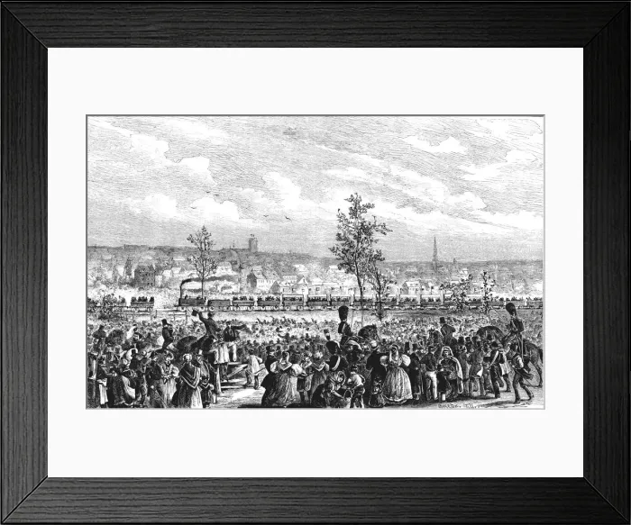 Framed Print : First railway to circulate on the European continent, inauguration of the line